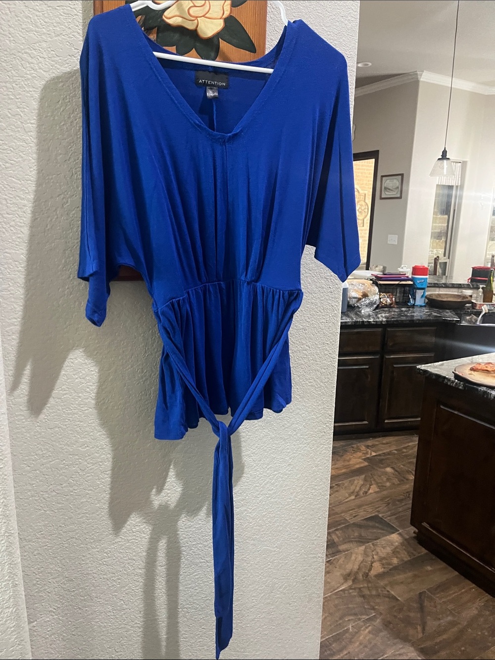 attention Blue V-Neck Tie-Front Blouse